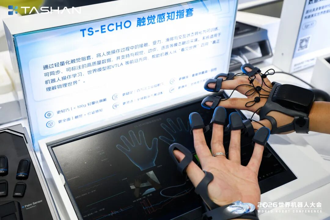 손가락과 손목에 장착한 TS-ECHO 및 전시 현장의 데이터 시연 화면